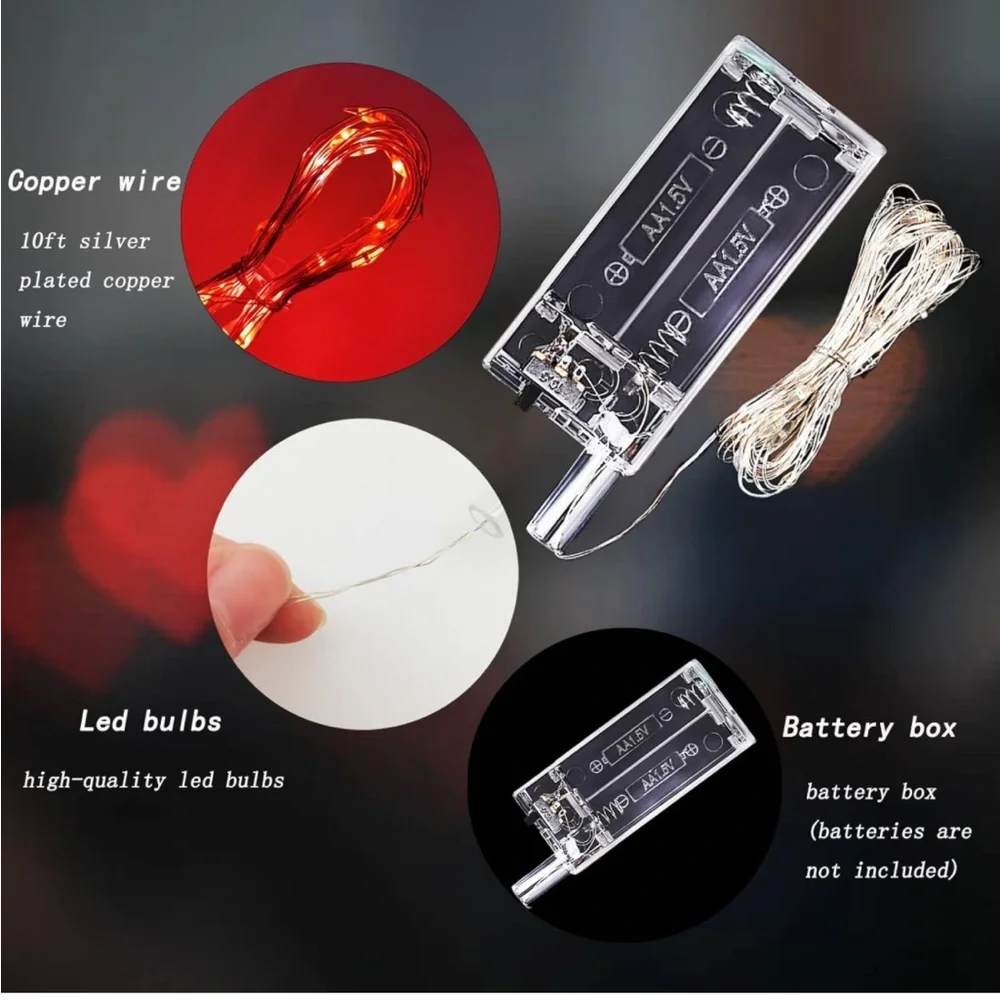 EPDPLAY 10 PCS Light Up Red Heart Led Balloons Helium String Lights